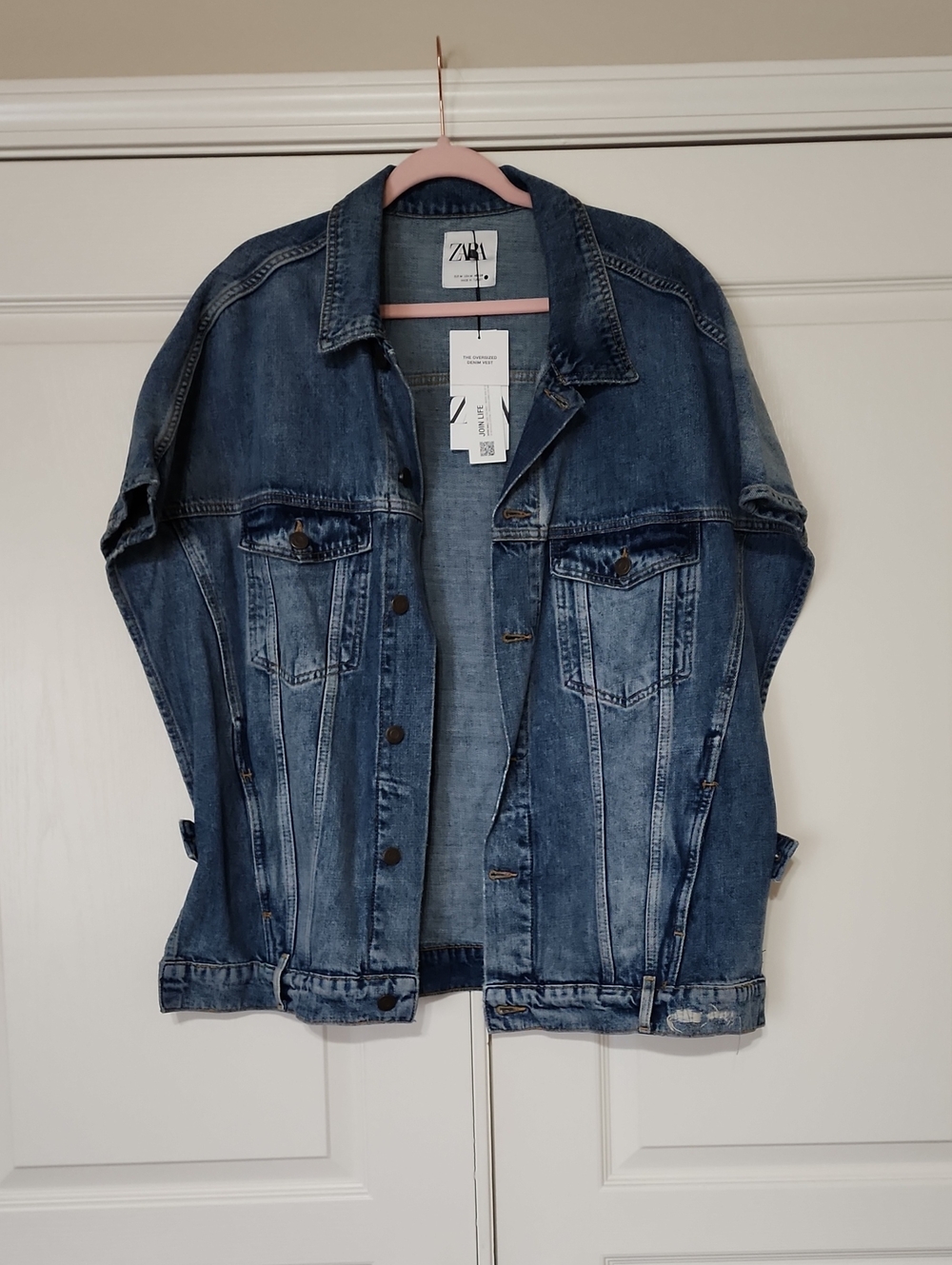 Zara Distressed Blue Denim Oversize Cape